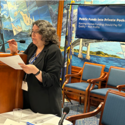 Alison Hirschel, speaking at a legislative event in Lansing